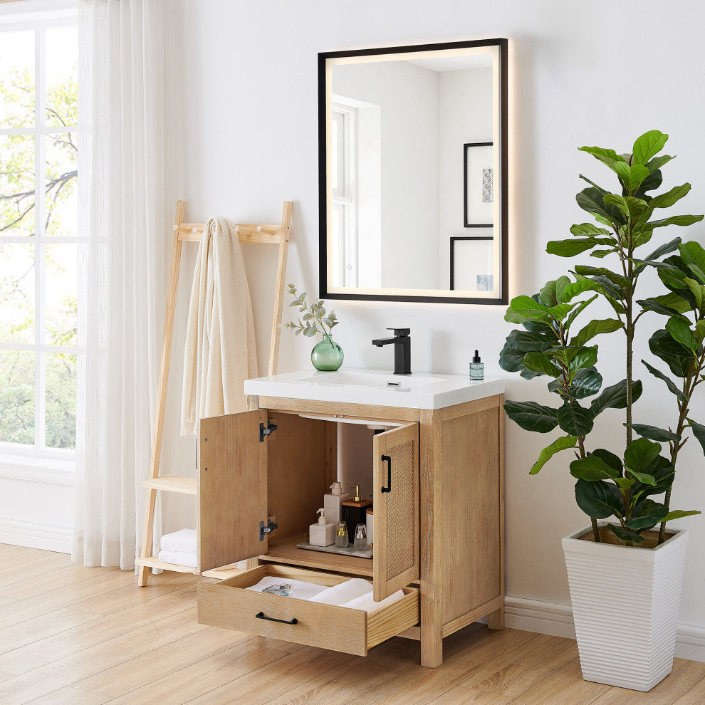 Bondi Single Bath Vanity, Light Brown, 30inch, With Mirror