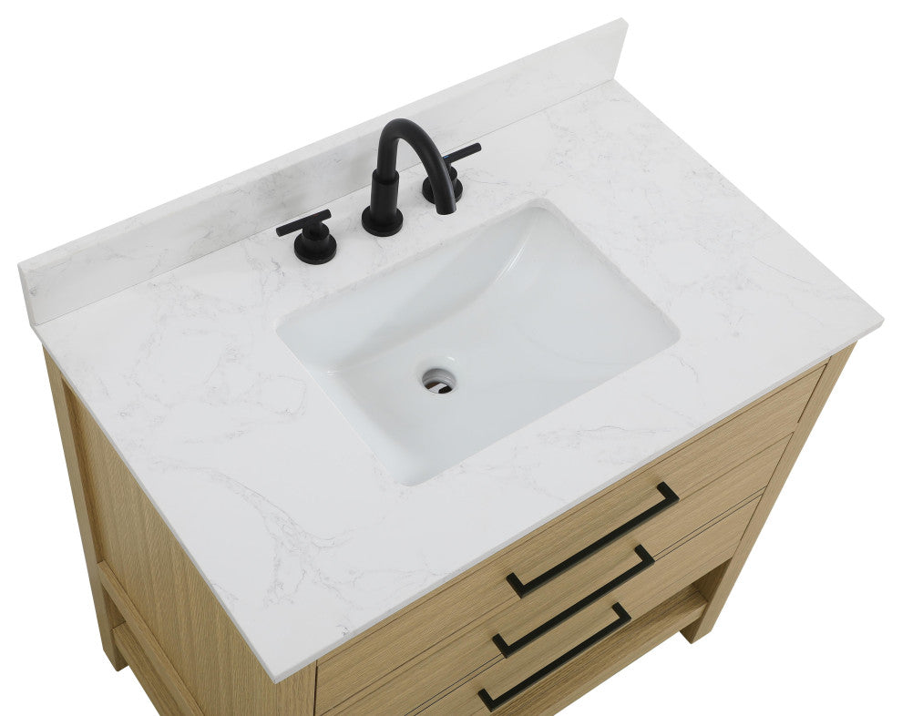 Home Living 36" Single Bathroom Vanity, Honey Brown With Backsplash