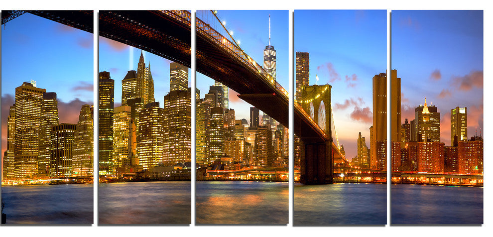 "Manhattan" Panorama With Skyscrapers" Canvas Print60"x28", 5-Panels