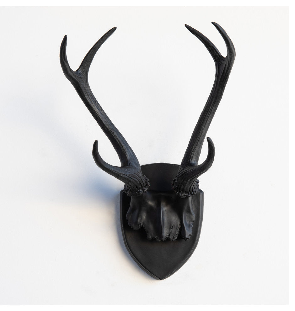 Deer Antler Mount, White Antlers And Plaque, Black
