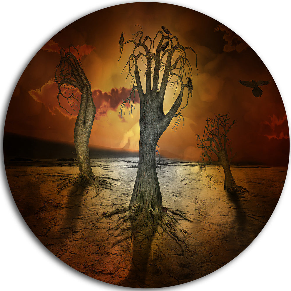 Storage Trees, Abstract Digital Art Round Metal Wall Art, 23"