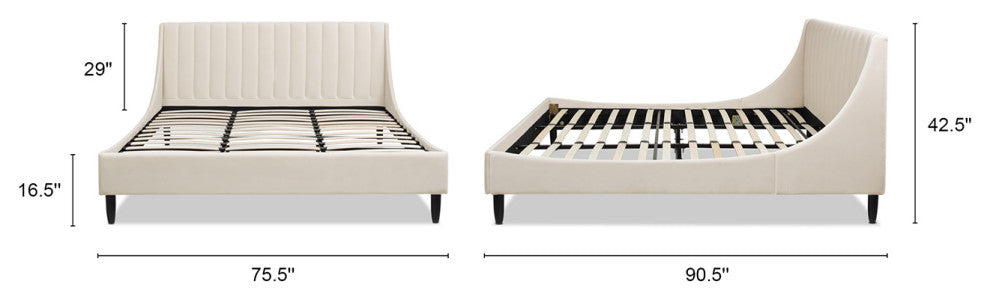 Aspen Modern Vertical Tufted Upholstered Platform Bed, French Beige Performance Velvet, King