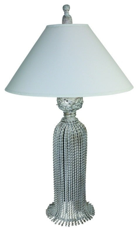 28" Silver Iron Tassel Table Lamp, Cottage Contemporary Romantic Ornate