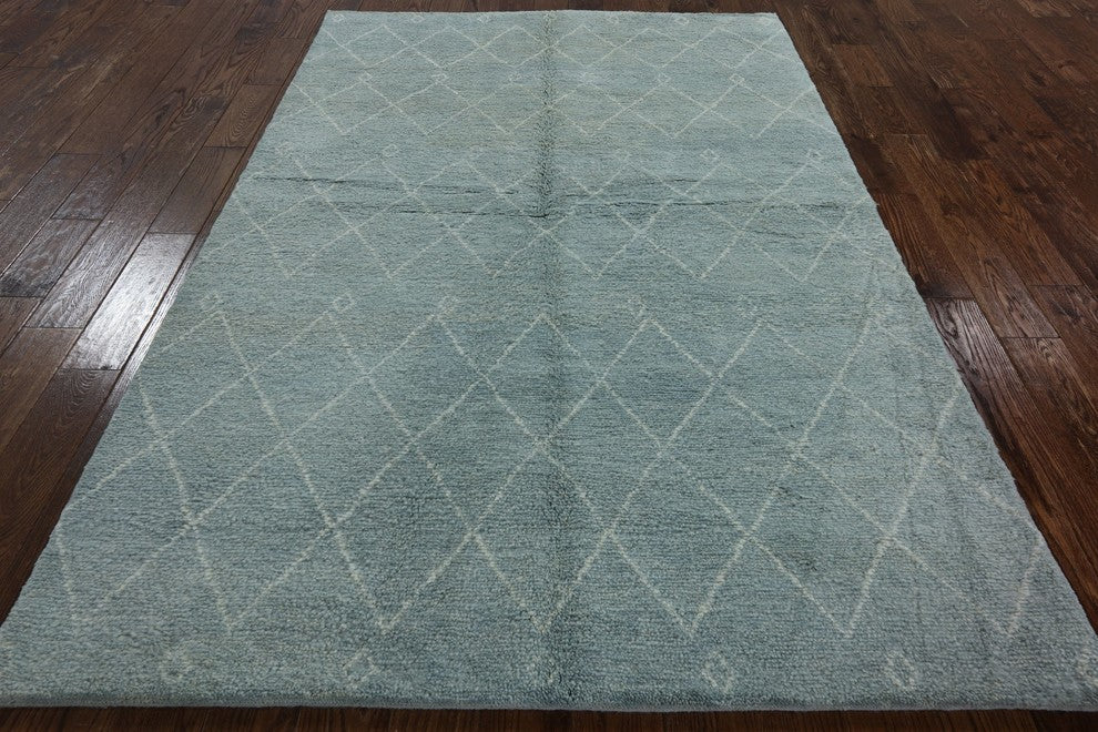 Rabat Moroccan Collection Oriental 6'x8' Blue Wool Hand Knotted Area Rug