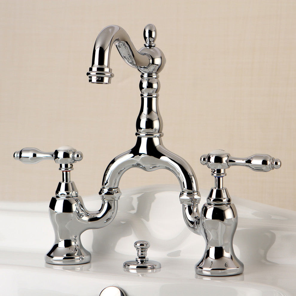 Kingston Brass Bridge Bathroom Faucet With Brass Pop-Up, Polished Chrome