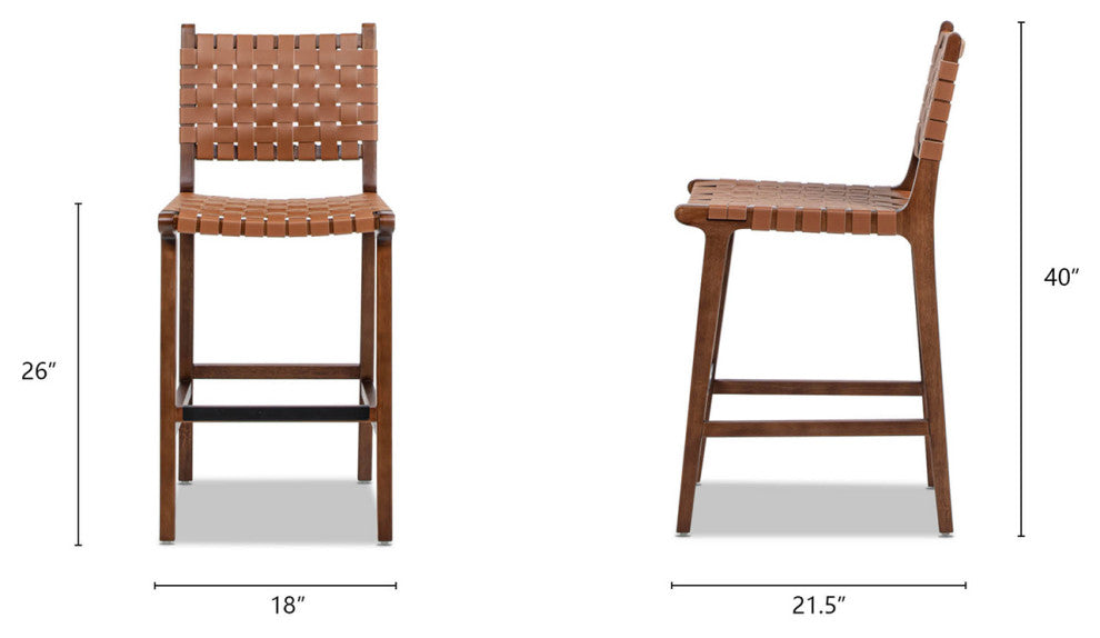 Andre 26" Woven Faux Leather Counter Stool, Pecan Brown