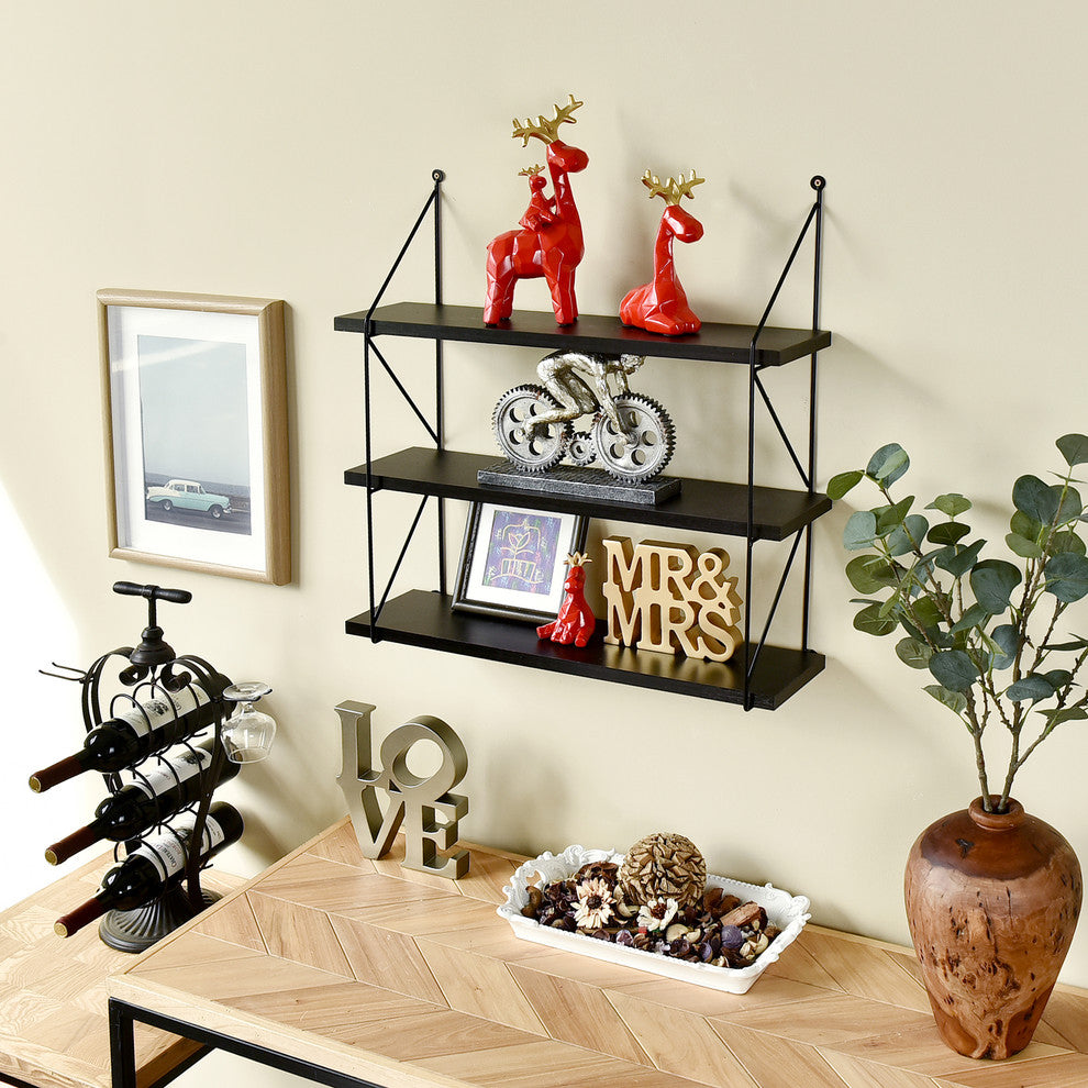 3-Tier Display Wall Shelf Storage Rack Wall Rack Holder Rack, Espresso