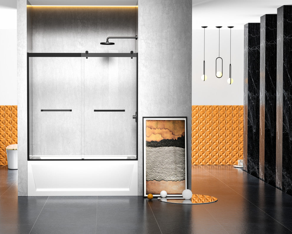 Home Living 60X60 Frameless Double Sliding Tub Door, Matte Black