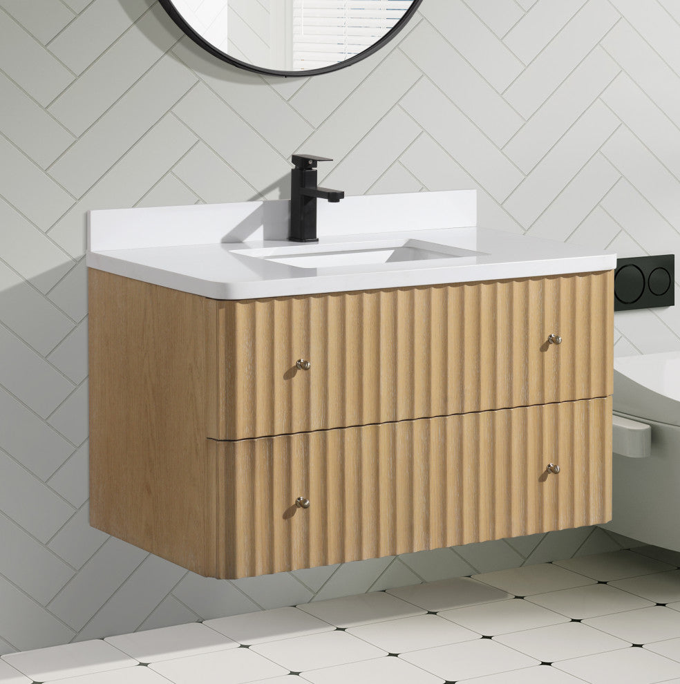 La Jolla Bathroom Vanity, Washed Oak, 36", Single Sink, Floating