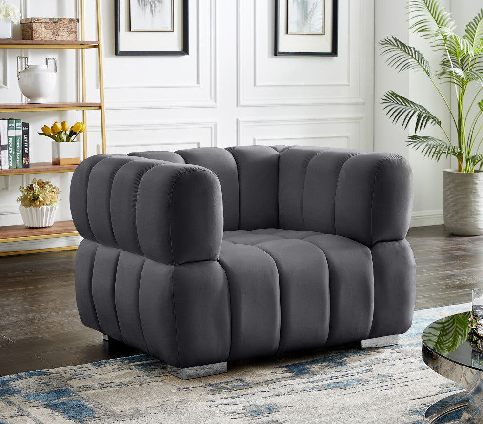 Gwen Velvet Upholstered Chair, Gray, Chair