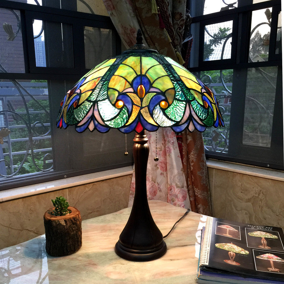 AMOR Tiffany-style 2 Light Victorian Table Lamp 16inches Shade