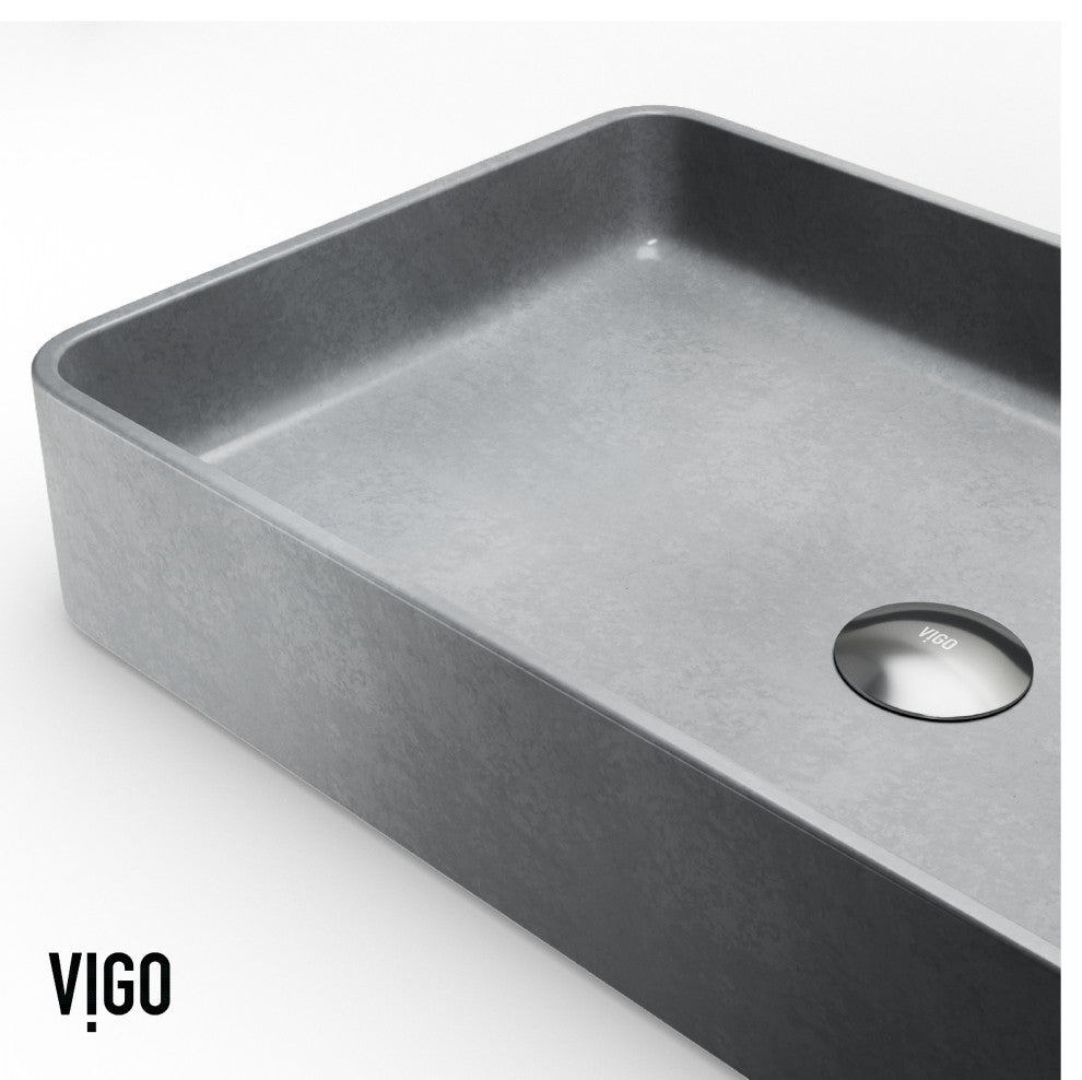 VIGO Basilica 23"L x 14"W x 4"H Concreto Stone Rectangular Bathroom Vessel Sink