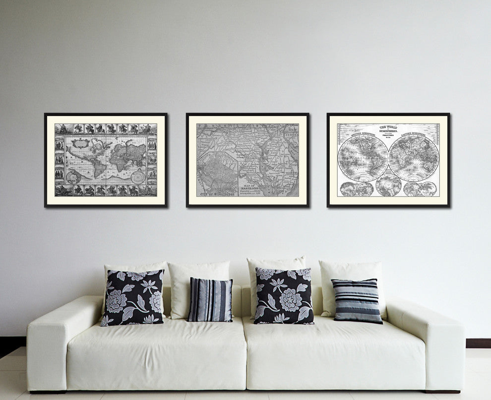 Maryland Vintage B&W Map Canvas Print, 28"x37"