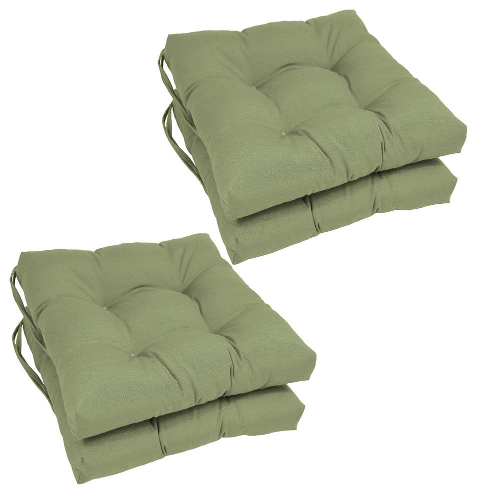16" Solid Twill Square Tufted Chair Cushions, Set of 4, Sage Green