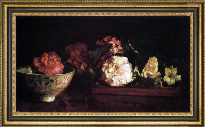 John La Farge Flowers in a Japanese Tray on Mahogany TableCanvas Print, 14"x28"