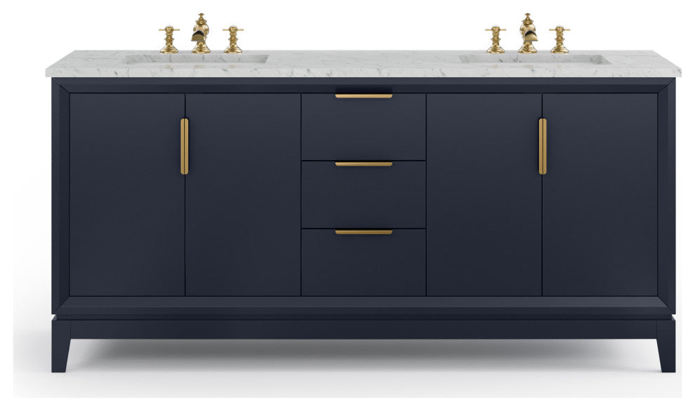 Elizabeth 72" Double Sink Carrara White Marble Vanity, Monarch Blue
