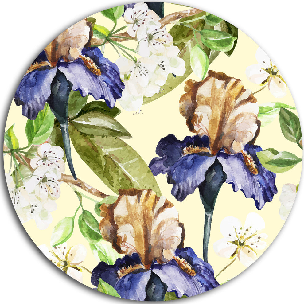 Seamless Flowers Vector Art, Floral Disc Metal Artwork, 11"