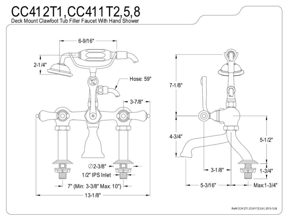 Kingston Brass 7" Deck Mount Tub Faucet With Hand Shower, Polished Chrome
