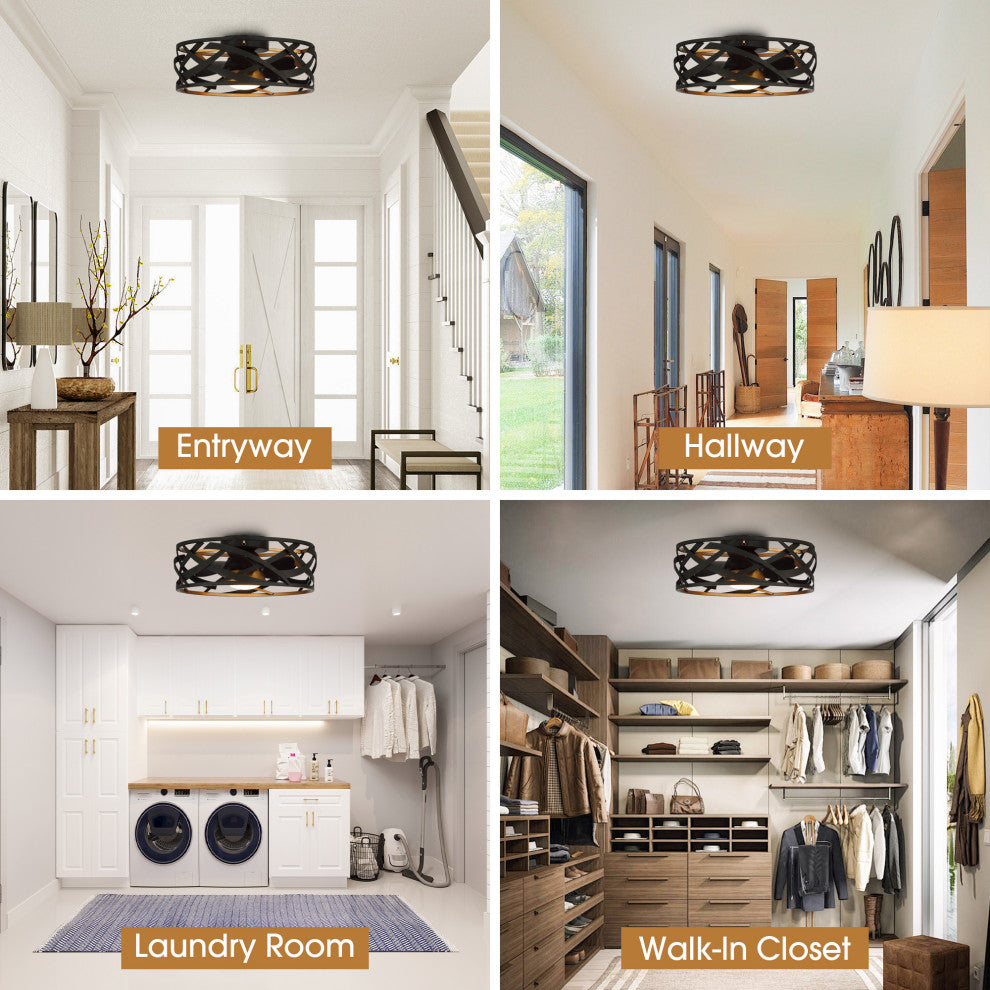 21 in Indoor Black Industrial LED Caged Ceiling Fan With Remote