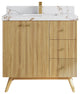 Pasadena 36 Center Sink Bath Vanity in Light Natural Teak 2" Viola Gold
