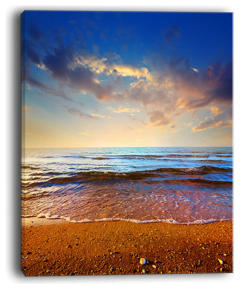 "Cloudy Skies With Vibrant Seashore" Modern Beach Canvas Art Print, 12"x20"