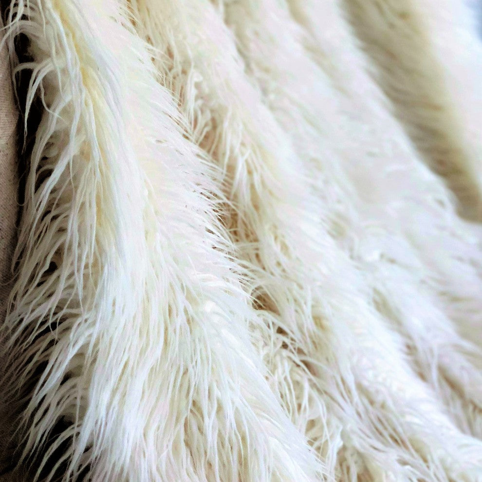 Plutus Off-White Mongolian Faux Fur Luxury Throw
