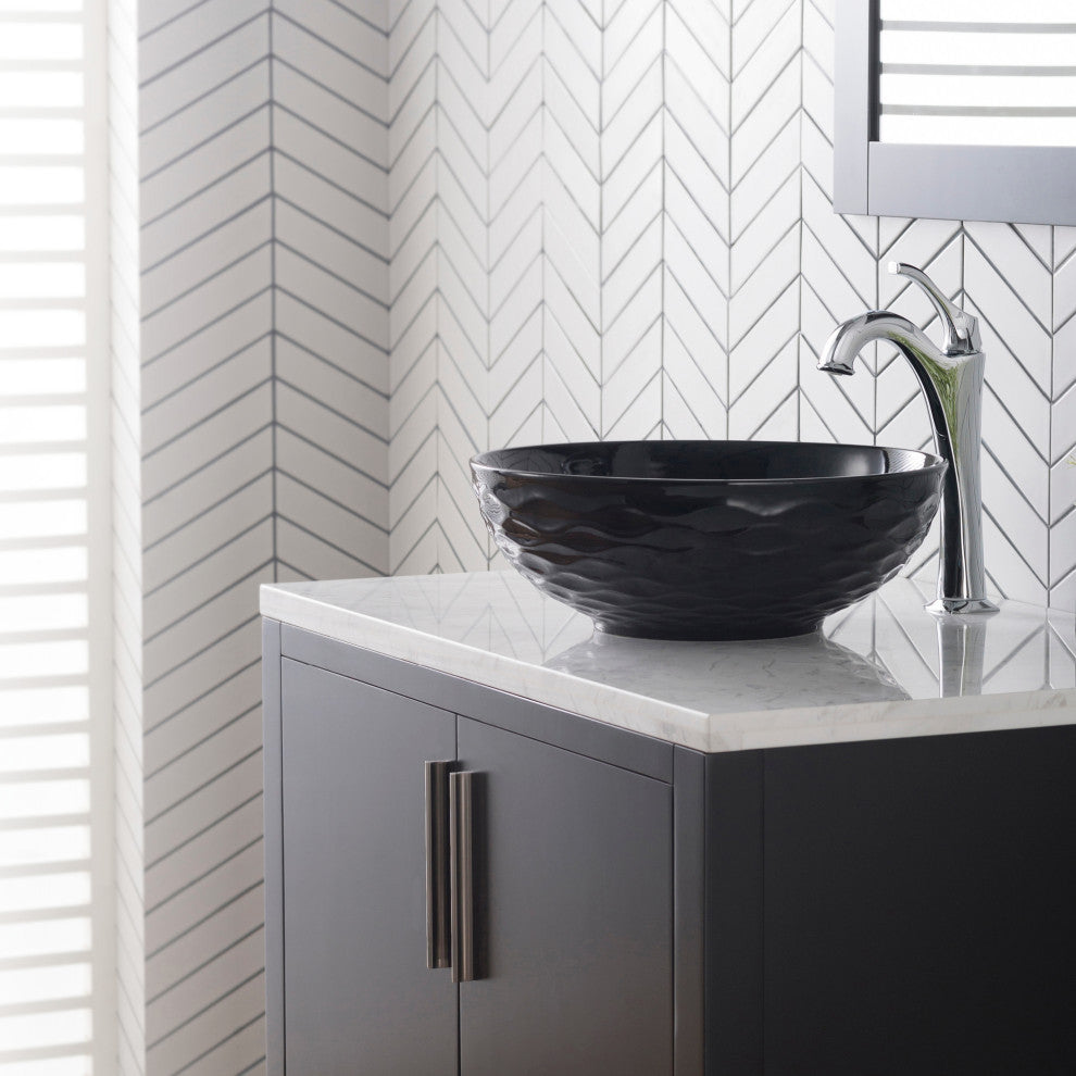 Viva Ceramic Round Vessel Bathroom Sink, Black