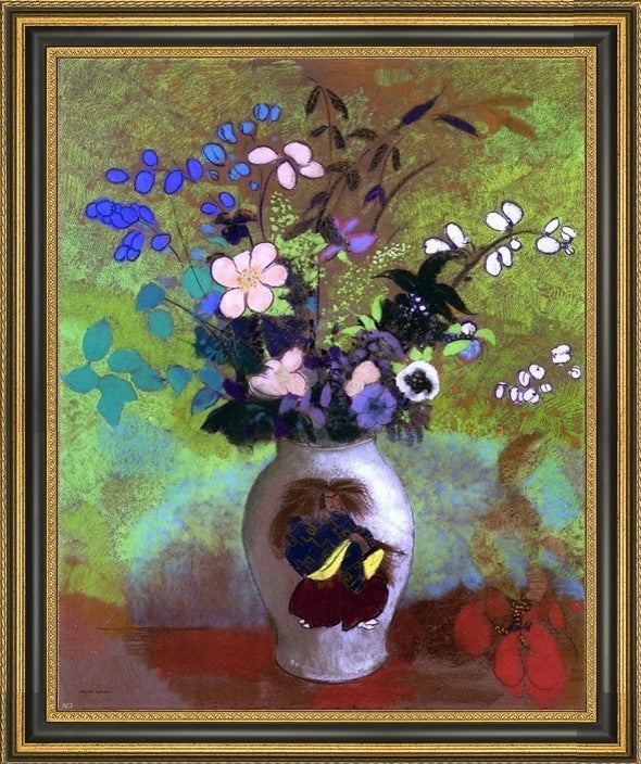 Odilon Redon Vase with Japanese Warrior Framed Premium Canvas Print, 20"x25"