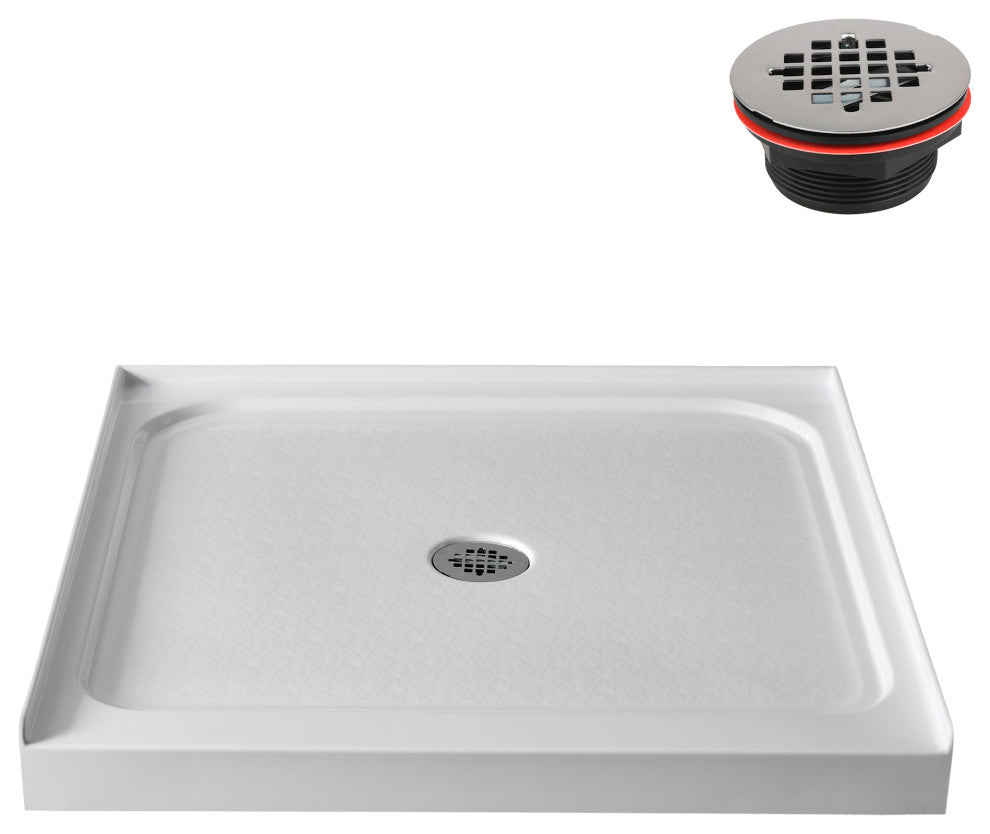 GB-537-152 36"x36" Alcove Acrylic Shower Base, Center Drain, Drain Included