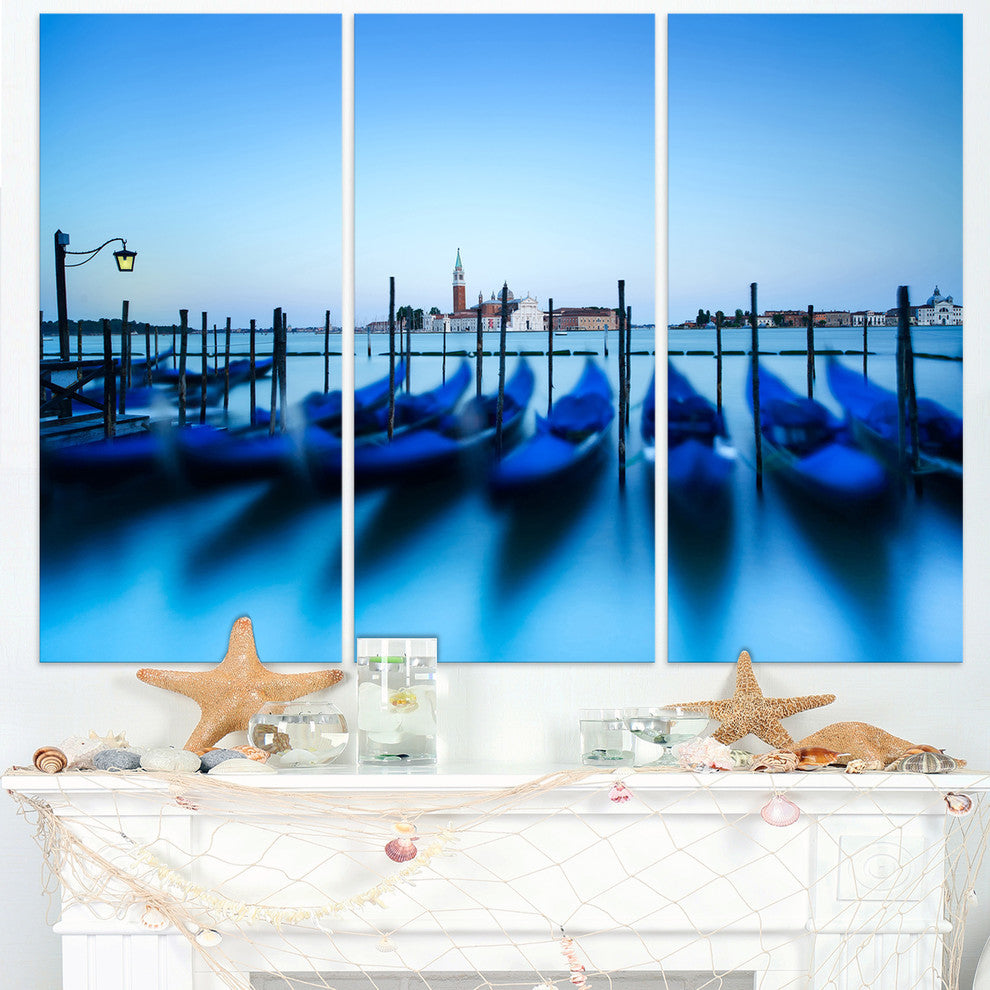 "Venice Gondolas at Blue Sunset" Metal Wall Art, 3 Panels, 36"x28"