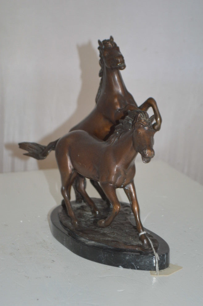 Two Horses Running Bronze Statue -  Size: 11"L x 5"W x 11"H.