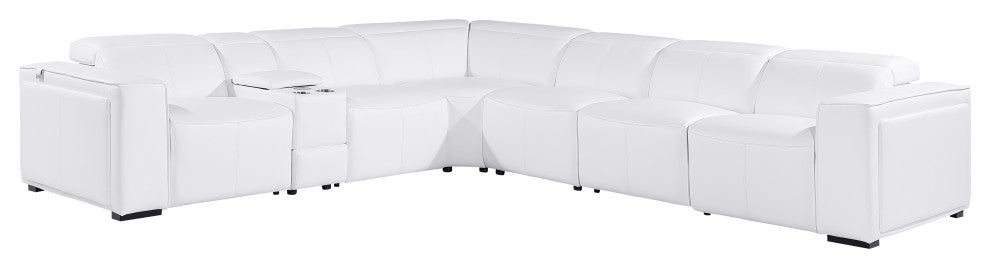 Niccolo Italian Leather 7-Piece L-Shaped Power Reclining Sectional, White