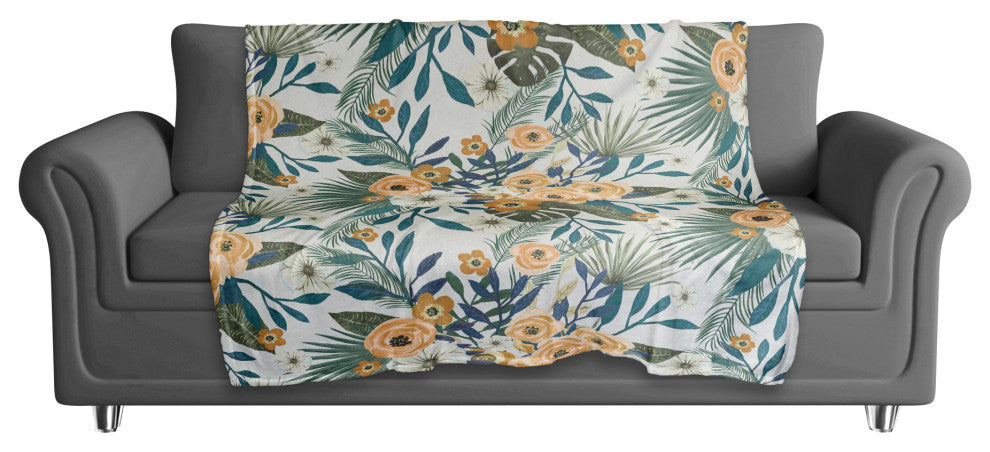 White Tropical Floral 50x60 Coral Fleece Blanket