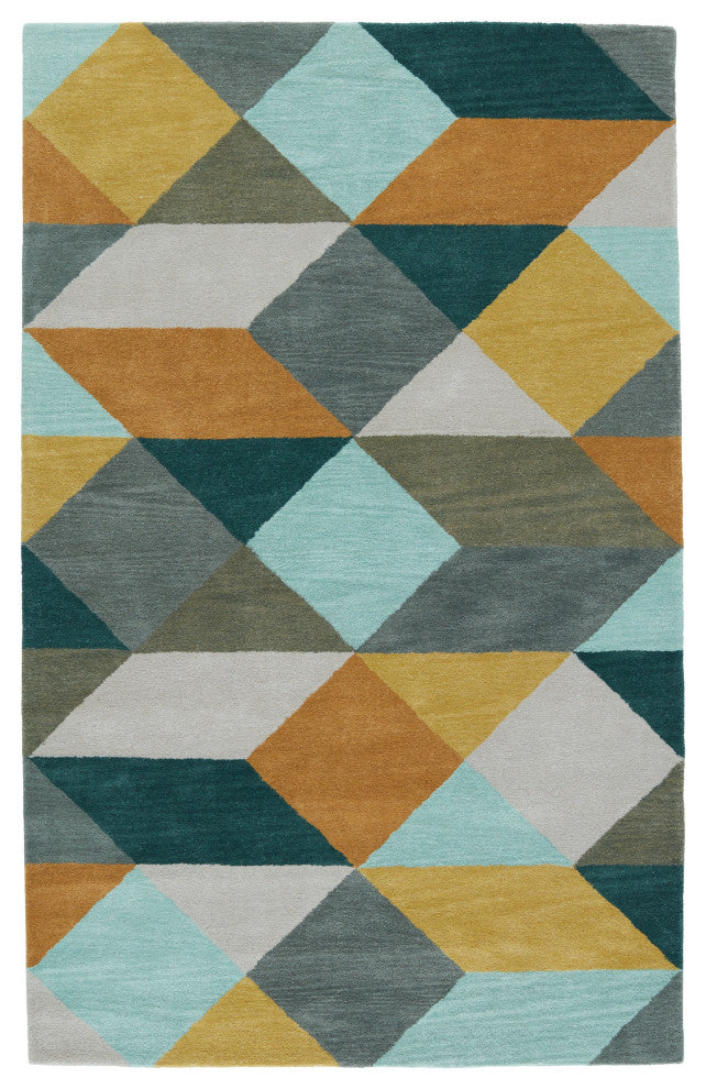 Luli Sanchez by Jaipur Living Ojo Handmade Geometric Gold/Teal Area Rug, 5'x8'
