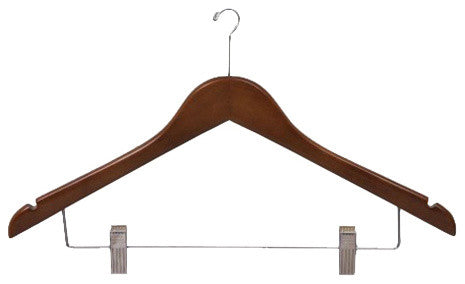 Wooden Anti-Theft Security Combo Hanger, Walnut/Chrome Finish, Box of 50