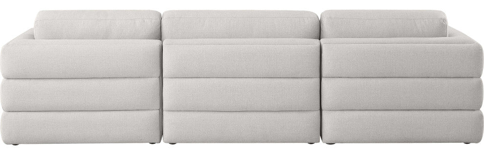 Beckham Linen Textured Fabric Upholstered 3-Piece Modular Sofa, Beige