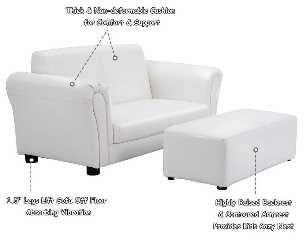 Costway White Kids Sofa Armrest Chair Couch Lounge Children Gift w/ Ottoman