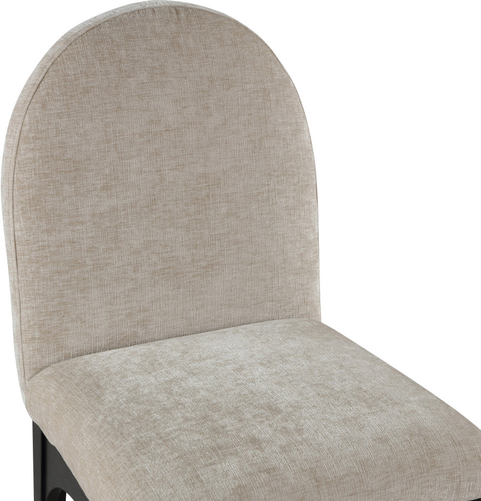 Waldorf Chenille Upholstered Dining Chair, Black, Chenille, Natural Finish, Beige, Side Chair, Chenille Fabric, Black Finish