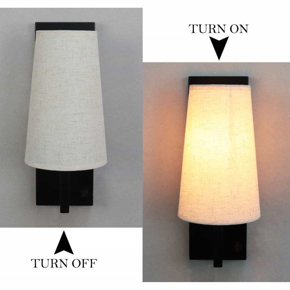 Dimmable Plug, Fabric Wall Lamps Set of Two,Black
