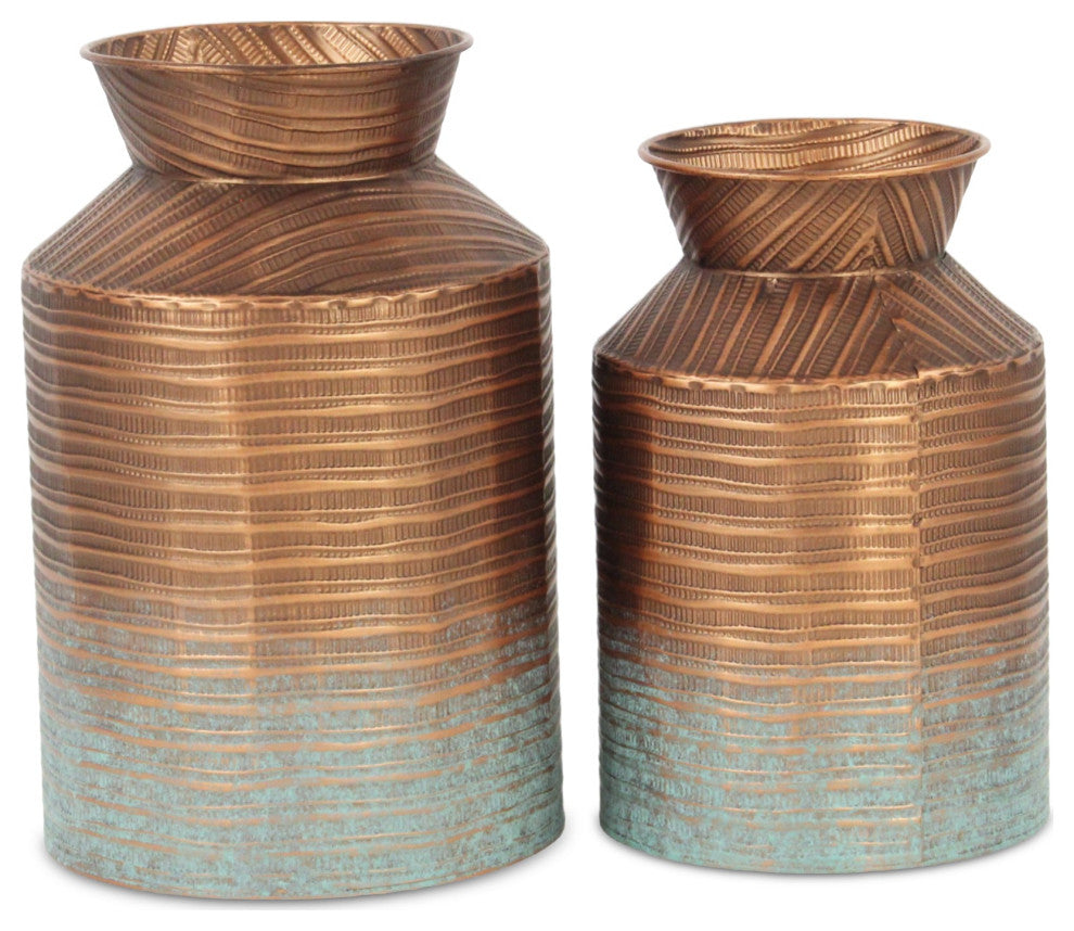 Kyani Copper and Rustic Teal Milk Jug Vase Decor - Large