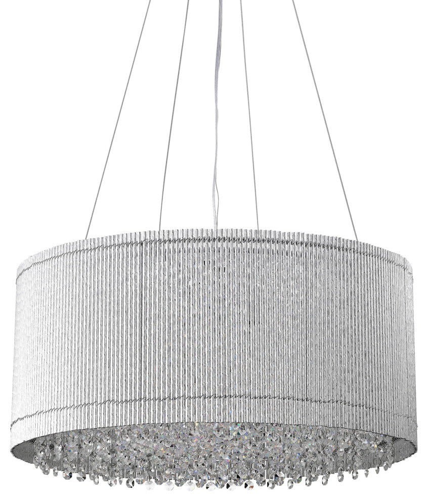 22 in. 5-Light Chrome Tubes Drum Shade Chandelier With Hanging Crystals