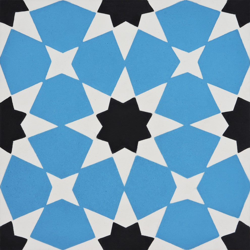 Medina Handmade Cement Tile, Blue-Black, Set of 12
