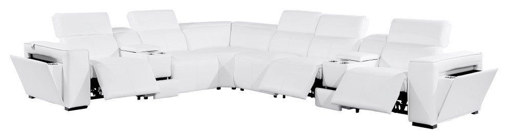 Niccolo Italian Leather 8-Piece L-Shaped Power Reclining Sectional, White