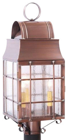 Outdoor Colonial Post Lantern With Handmade Bars, Antique Copper