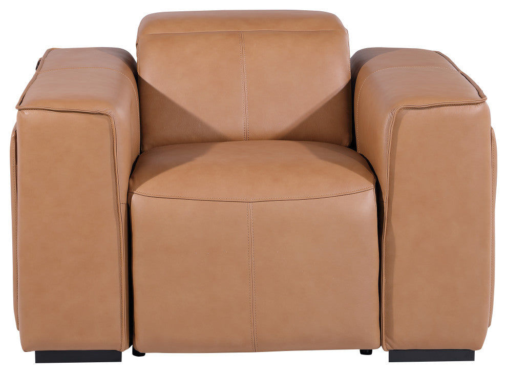 Niccolo Italian Leather Power Reclining Arm Chair With Power Headrests, Cognac