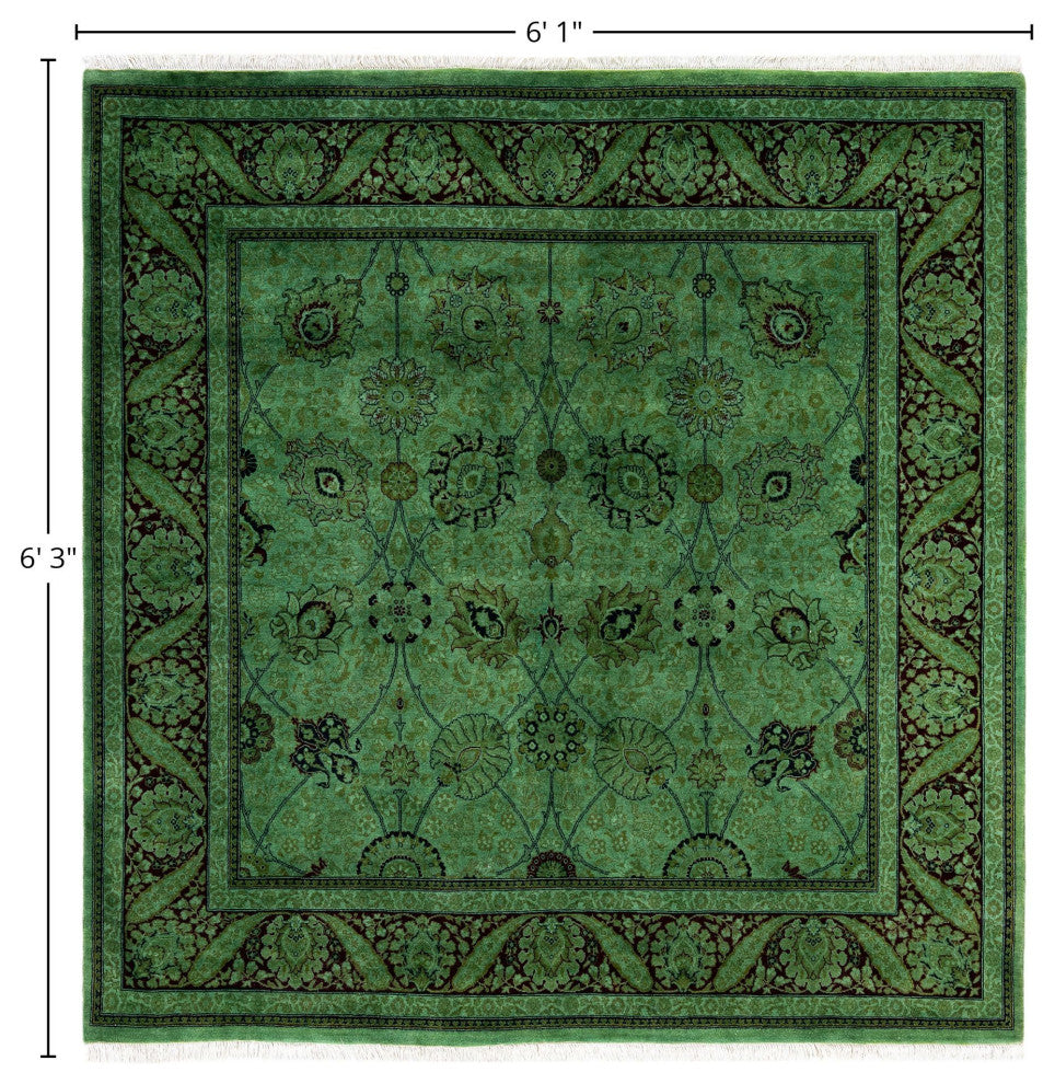 Overdyed One-of-a-Kind Hand-Knotted Area Rug Green, 6' 1" x 6' 3"