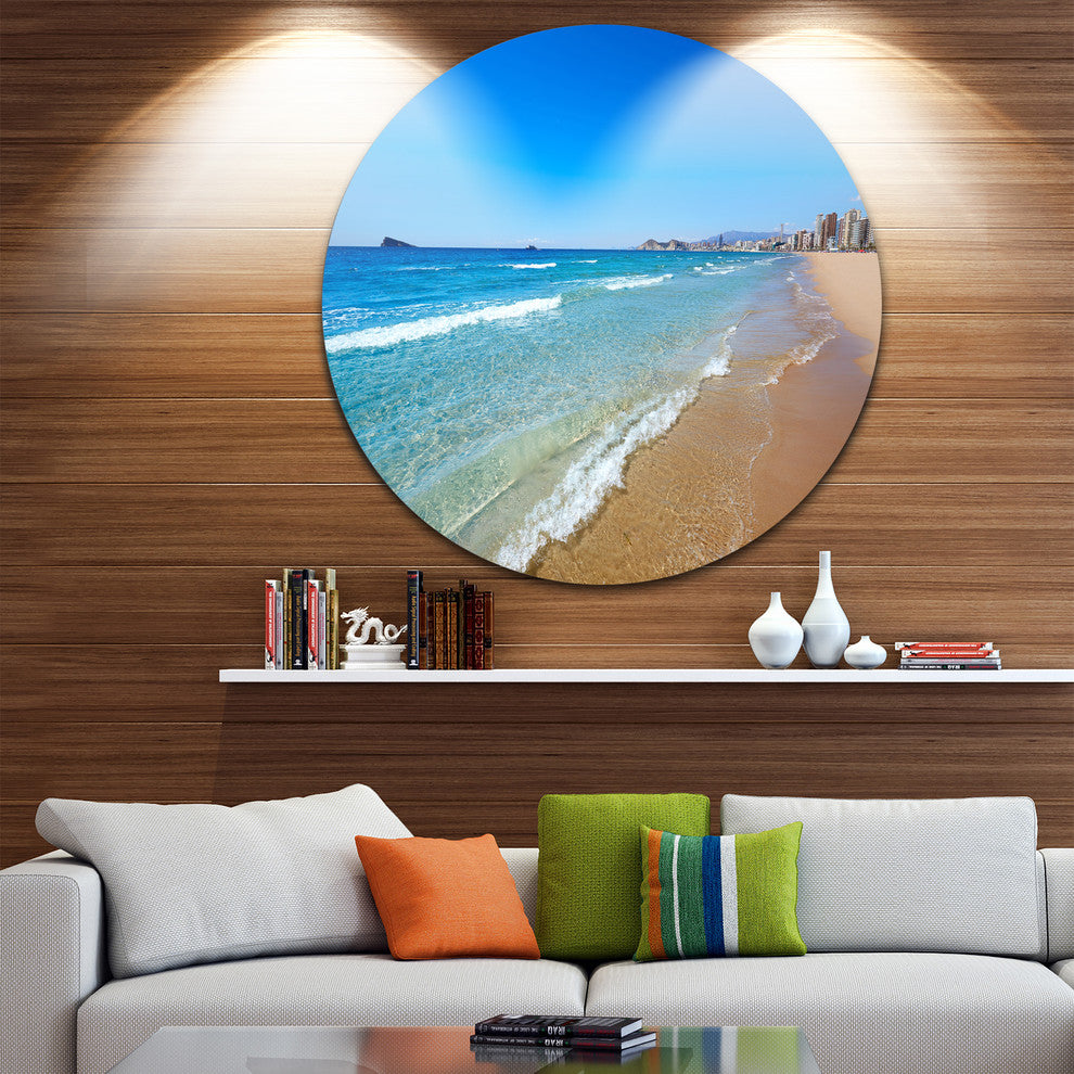 Benidorm Poniente Beach Waves, Seashore Disc Metal Artwork, 11"