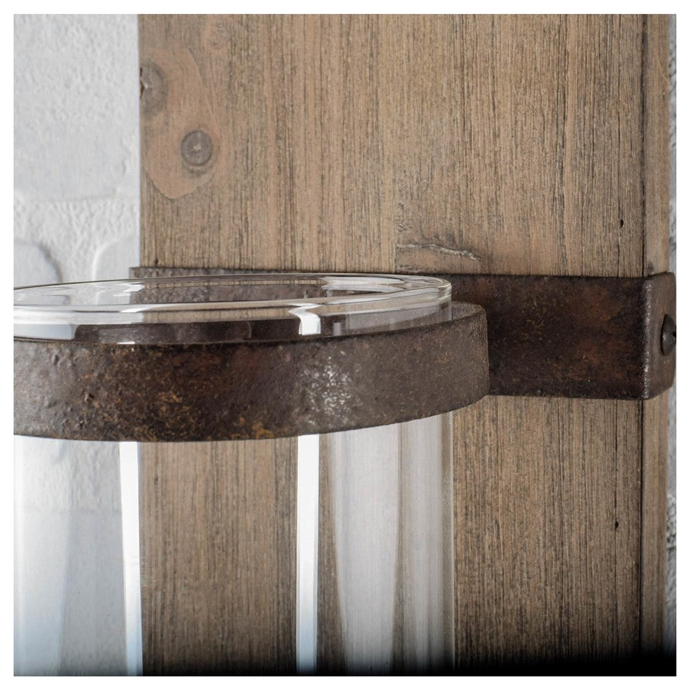 Lars Brown Wood With Metal Accent Wall Candle Holder