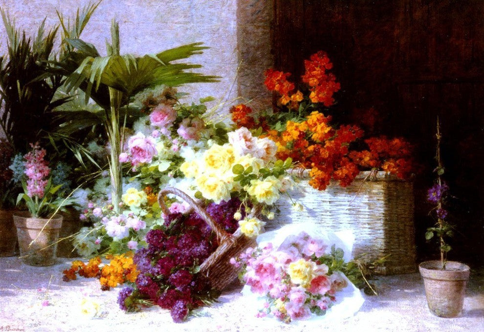 Andre Perrachon Chez la Marchande de Fleurs Premium Canvas Print