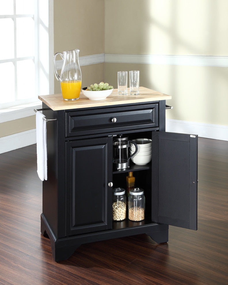 Crosley Furniture LaFayette Natural Wood Top Portable Kitchen Island in Black